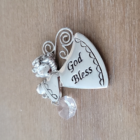 Silver Tone Ganz Angel Ornament – “God Bless” Hanging Metal Christmas Decoration - Picture 3 of 4